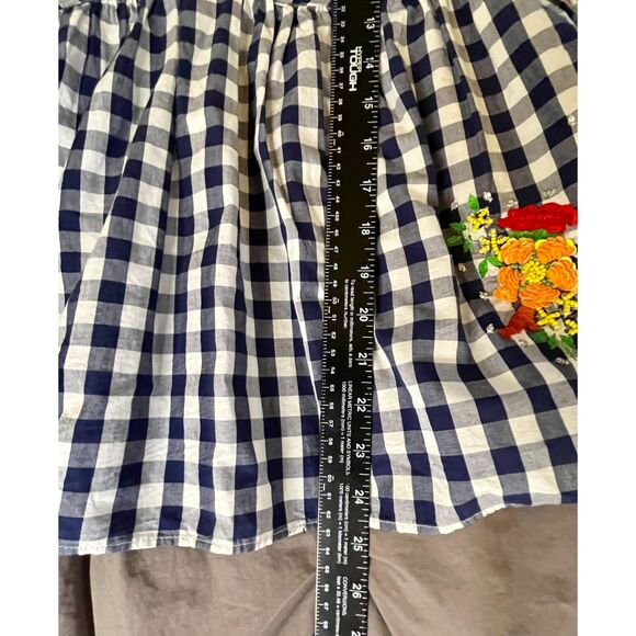 Zara Woman Navy Gingham Embroidered Parrot Babydoll Tank Large - Picture 9 of 9